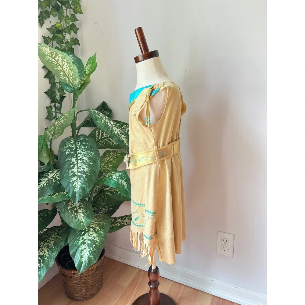 Disney Princess Pocahontas Costume Tan Gold Fringe One Shoulder Dress 3T-4T
